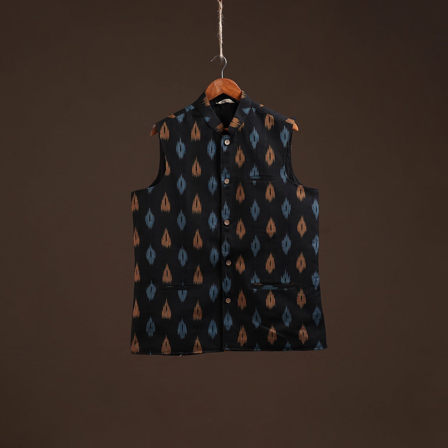 Cotton pochampally ikat men nehru jacket 07 - handcrafted