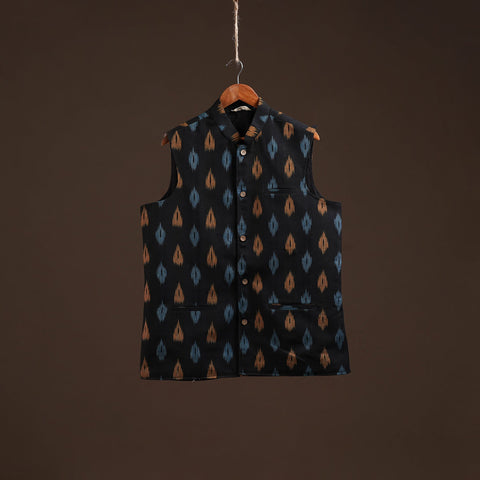 Cotton pochampally ikat men nehru jacket 07 - handcrafted