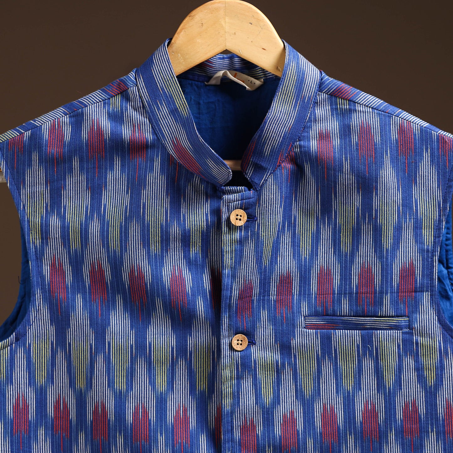 Cotton pochampally ikat men nehru jacket 08 - handcrafted
