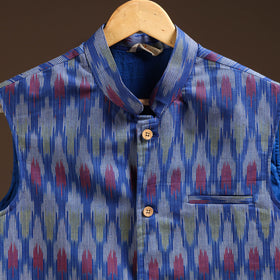 Cotton pochampally ikat men nehru jacket 08 - handcrafted