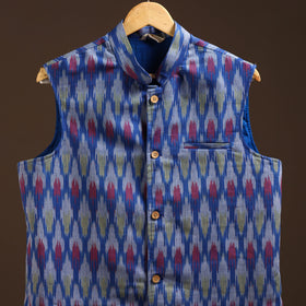 Cotton pochampally ikat men nehru jacket 08 - handcrafted
