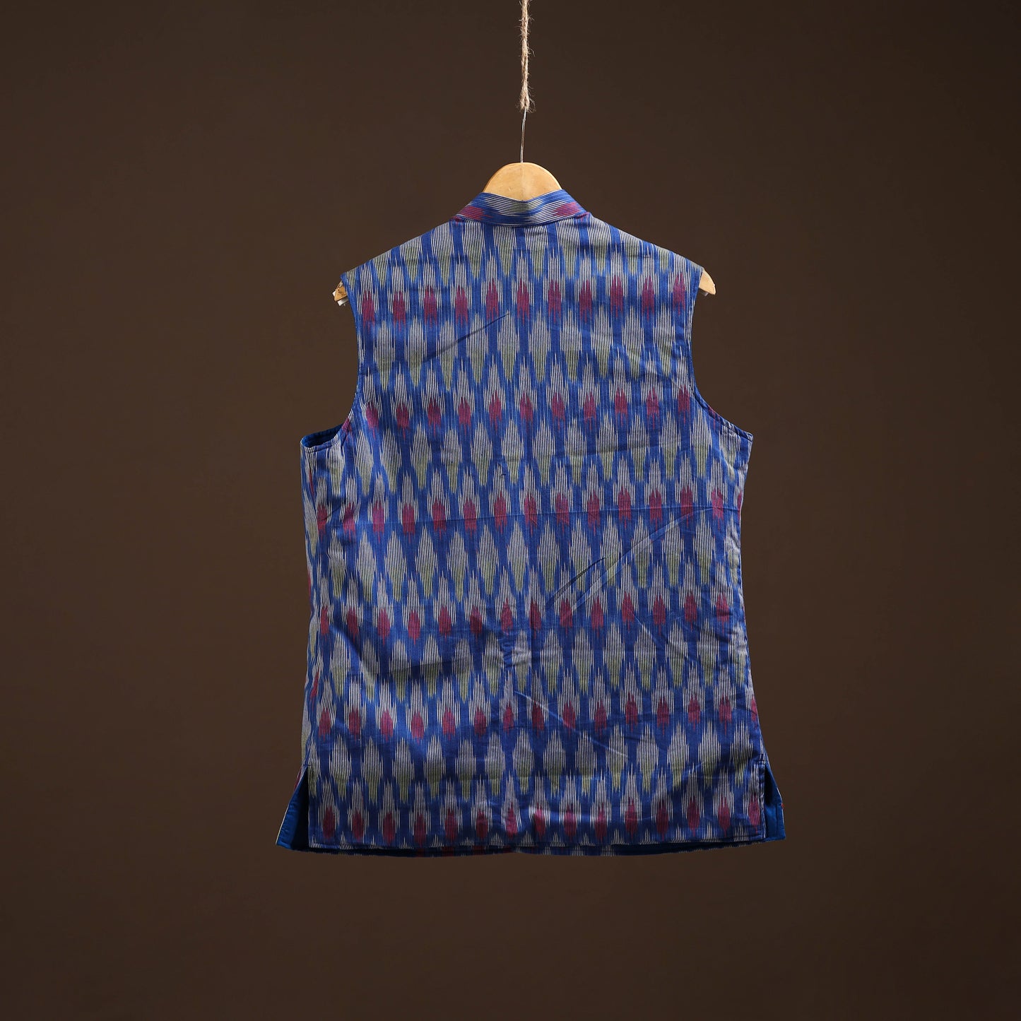 Cotton pochampally ikat men nehru jacket 08 - handcrafted