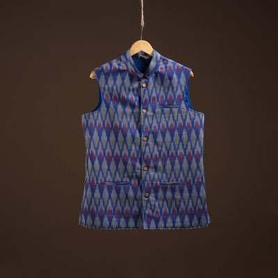 Cotton pochampally ikat men nehru jacket 08 - handcrafted