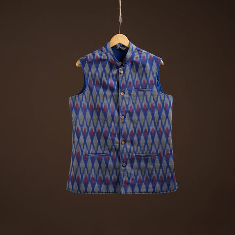 Cotton pochampally ikat men nehru jacket 08 - handcrafted