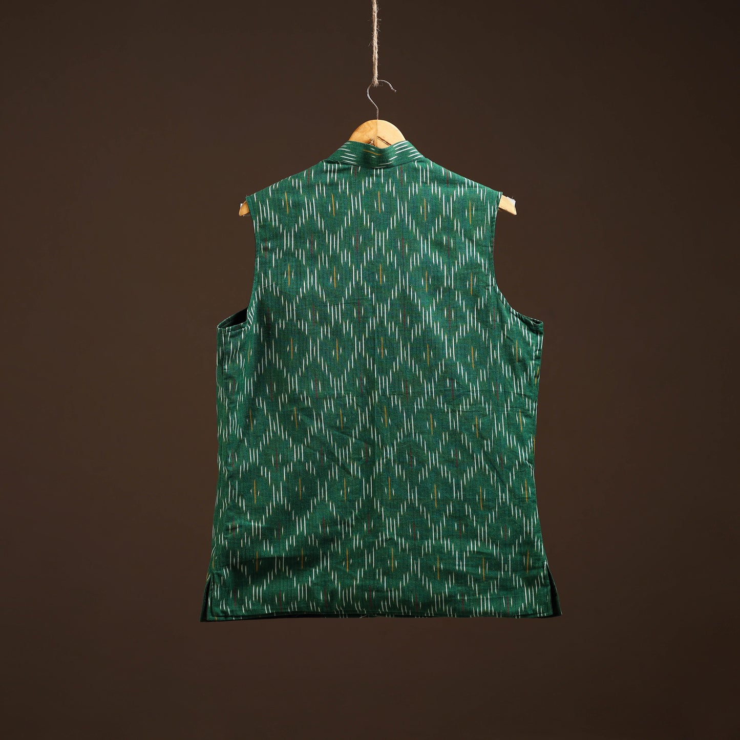 Cotton pochampally ikat men nehru jacket 09 - handcrafted