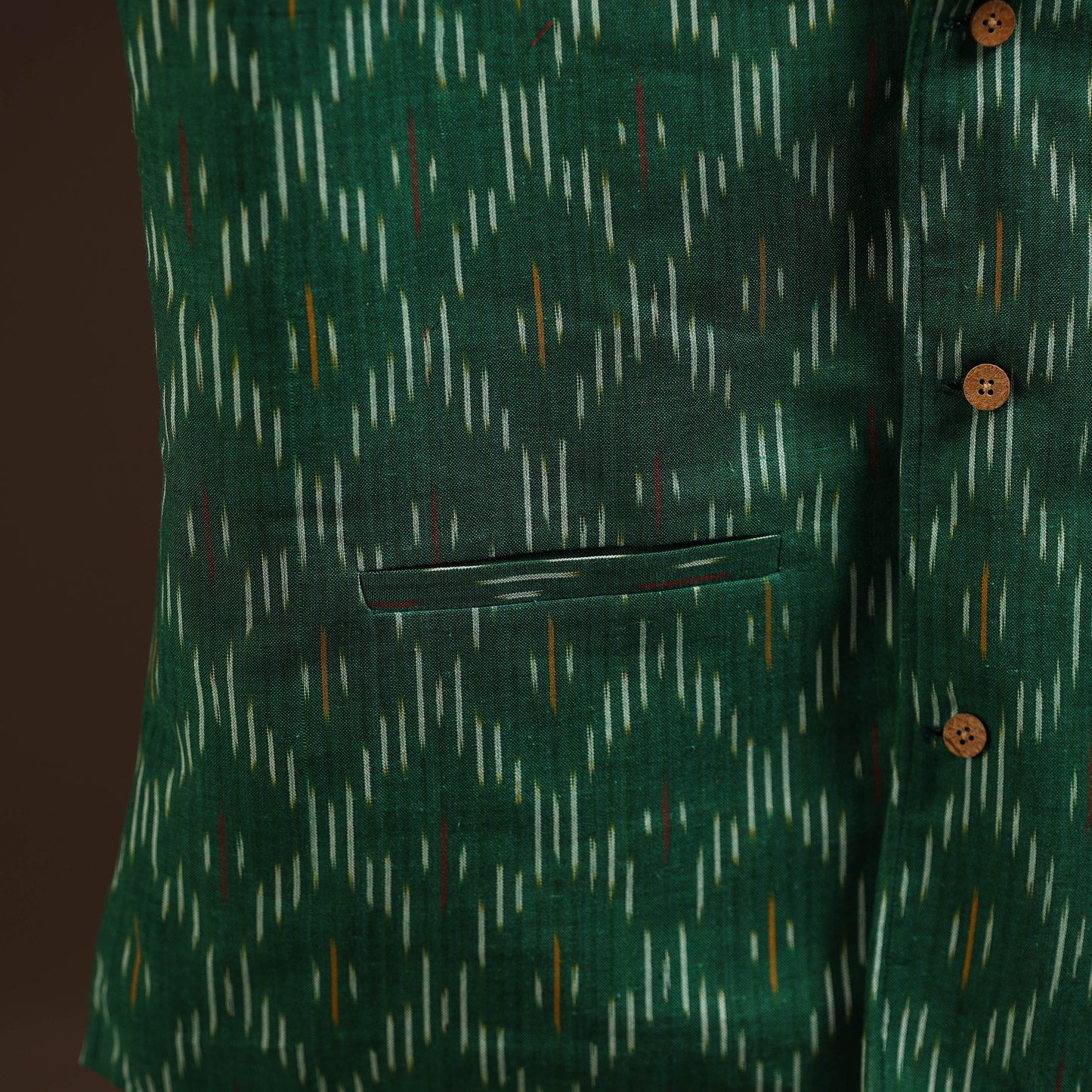 Cotton pochampally ikat men nehru jacket 09 - handcrafted