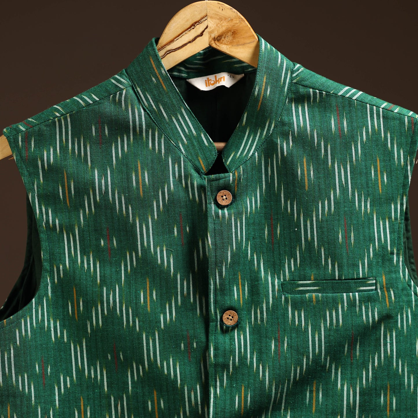 Cotton pochampally ikat men nehru jacket 09 - handcrafted