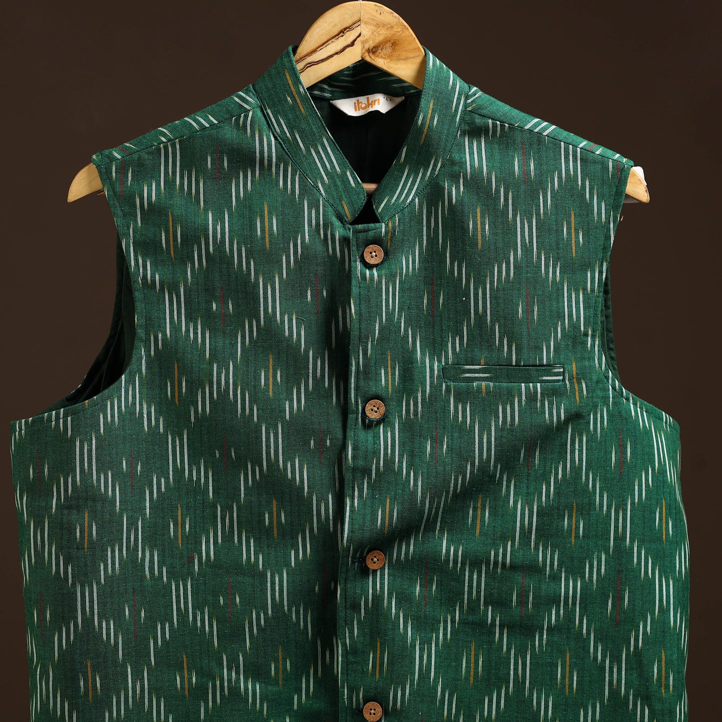 Cotton pochampally ikat men nehru jacket 09 - handcrafted