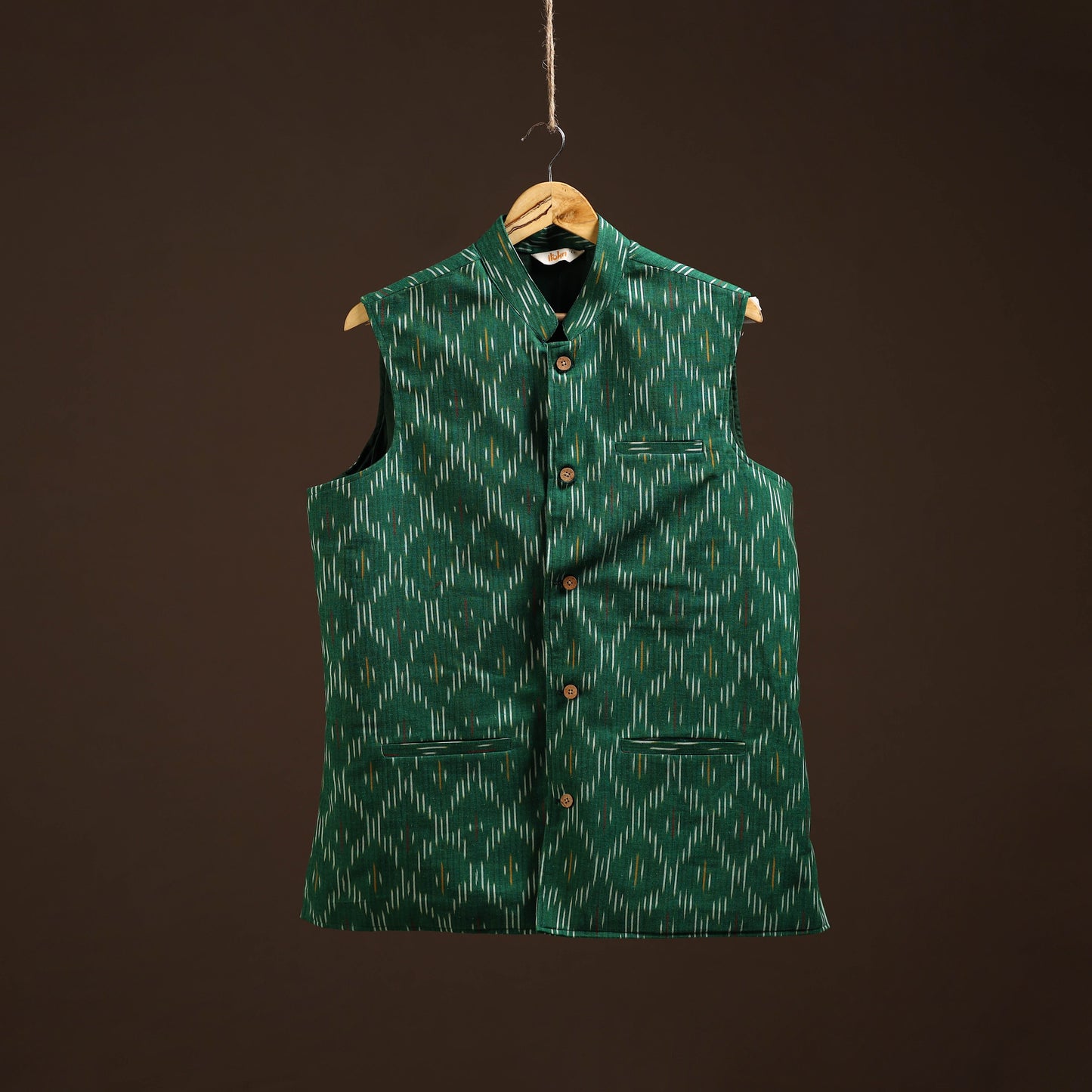 Cotton pochampally ikat men nehru jacket 09 - handcrafted