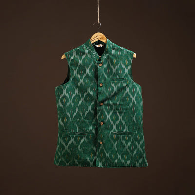 Cotton pochampally ikat men nehru jacket 09 - handcrafted