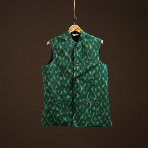 Cotton pochampally ikat men nehru jacket 09 - handcrafted