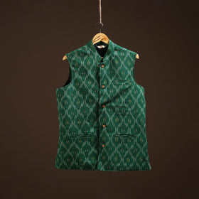 Cotton pochampally ikat men nehru jacket 09 - handcrafted