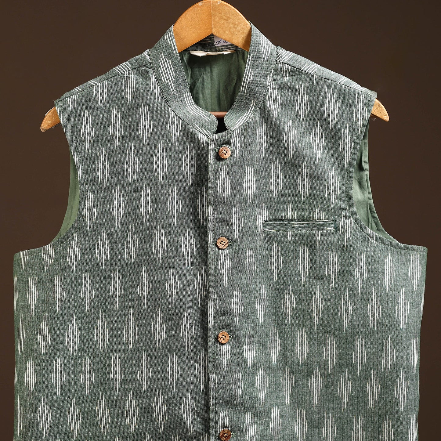Cotton pochampally ikat men nehru jacket 10 - handcrafted