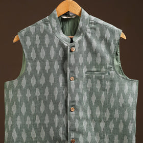 Cotton pochampally ikat men nehru jacket 10 - handcrafted