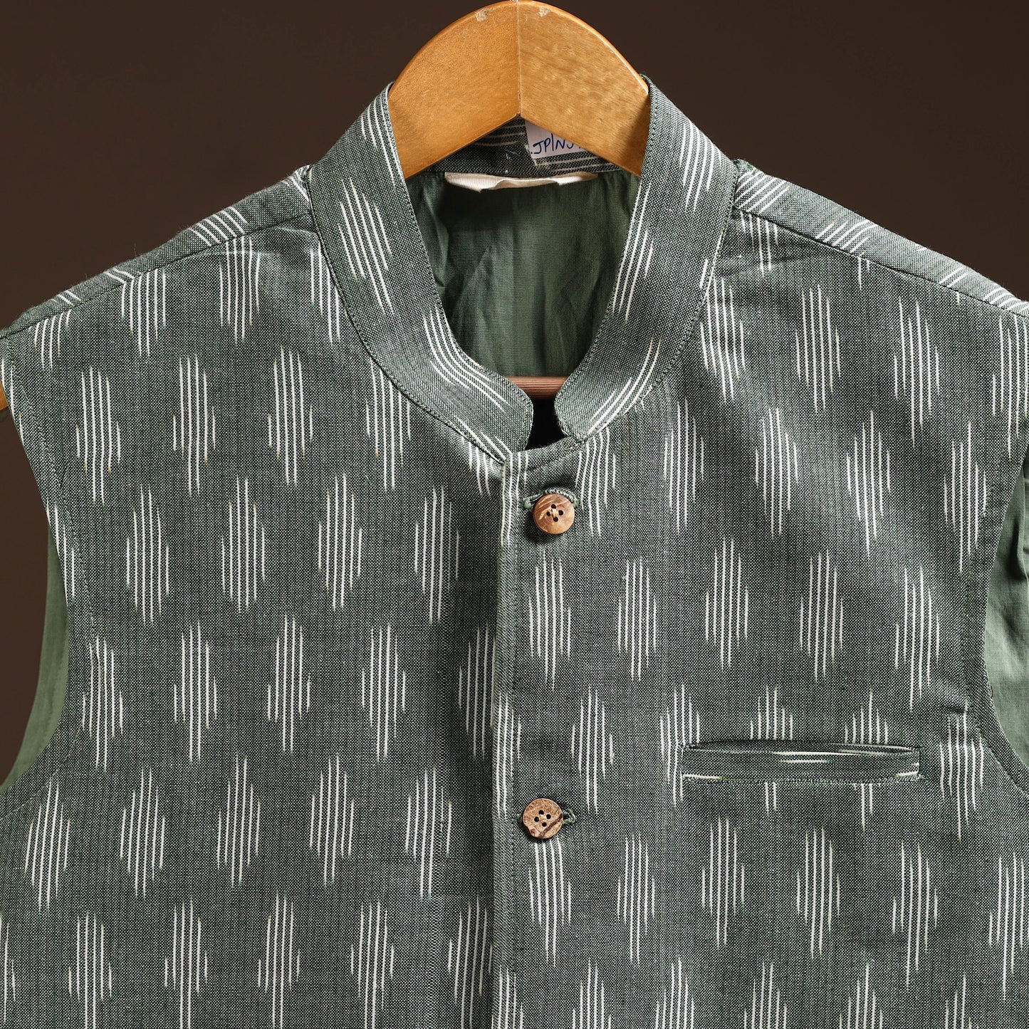 Cotton pochampally ikat men nehru jacket 10 - handcrafted