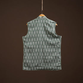 Cotton pochampally ikat men nehru jacket 10 - handcrafted