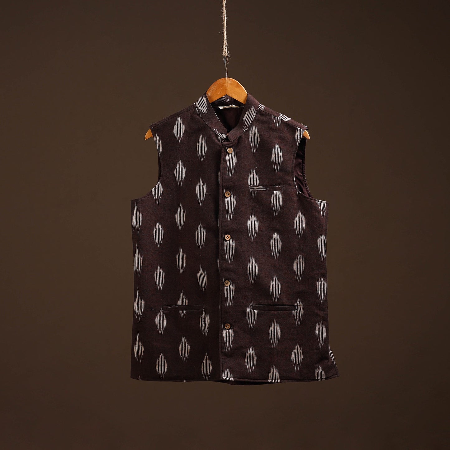 Cotton pochampally ikat men nehru jacket 11 - handcrafted