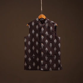 Cotton pochampally ikat men nehru jacket 11 - handcrafted