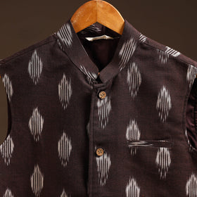 Cotton pochampally ikat men nehru jacket 11 - handcrafted