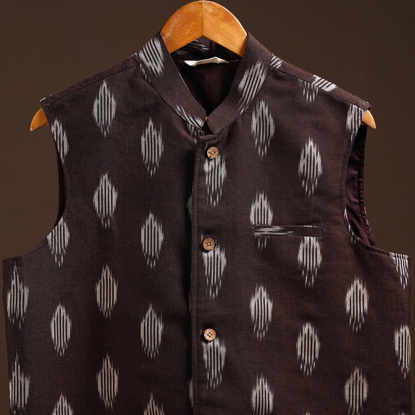 Cotton pochampally ikat men nehru jacket 11 - handcrafted