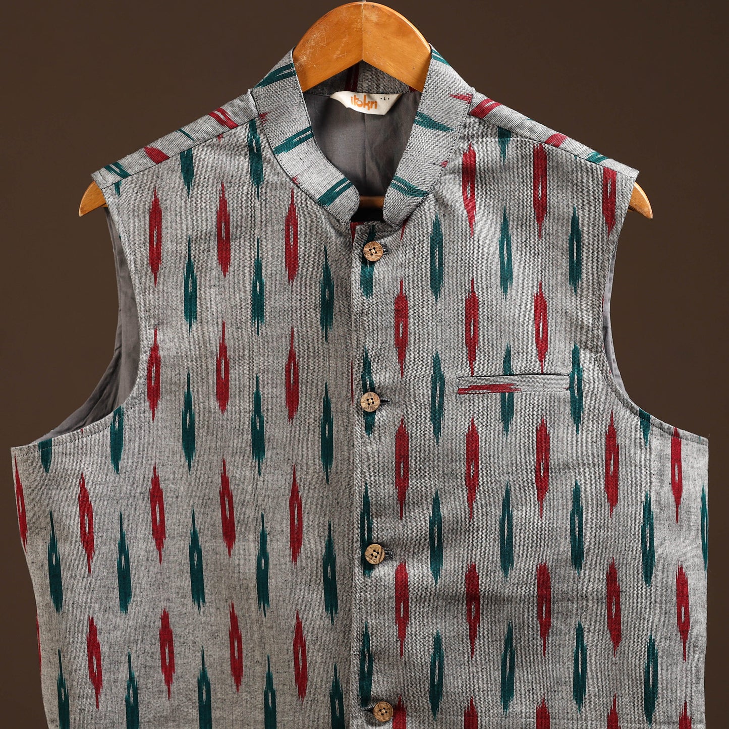 Cotton pochampally ikat men nehru jacket 13 - handcrafted