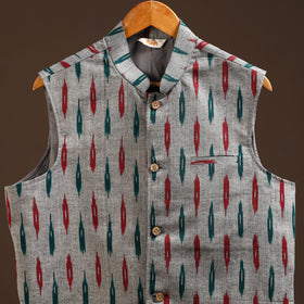 Cotton pochampally ikat men nehru jacket 13 - handcrafted