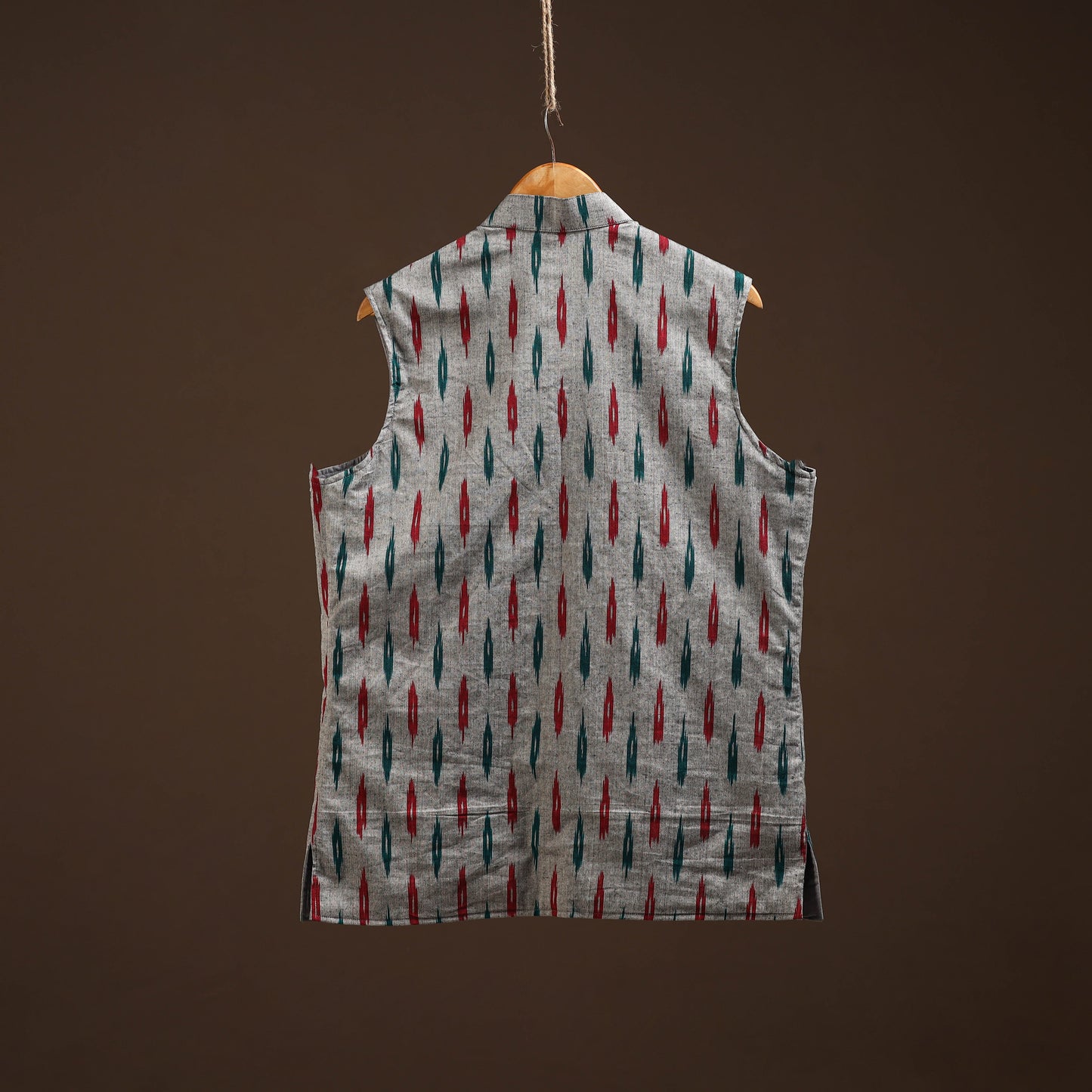 Cotton pochampally ikat men nehru jacket 13 - handcrafted