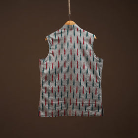 Cotton pochampally ikat men nehru jacket 13 - handcrafted