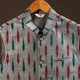 Cotton pochampally ikat men nehru jacket 13 - handcrafted