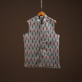 Cotton pochampally ikat men nehru jacket 13 - handcrafted