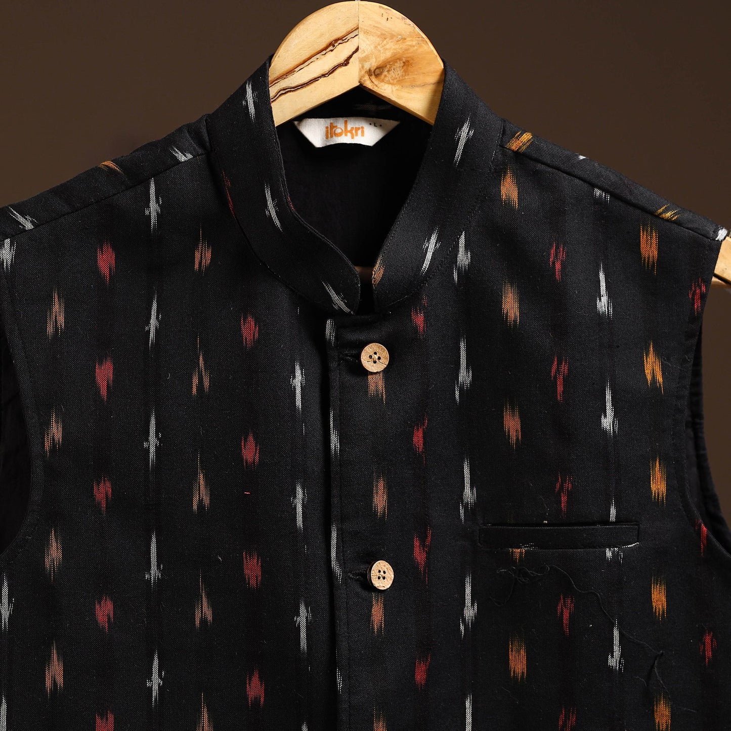 Cotton pochampally ikat men nehru jacket 14 - handcrafted