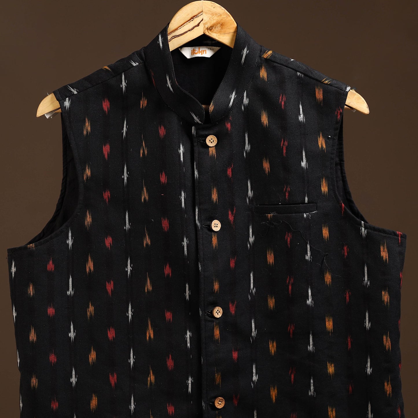 Cotton pochampally ikat men nehru jacket 14 - handcrafted