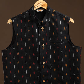 Cotton pochampally ikat men nehru jacket 14 - handcrafted