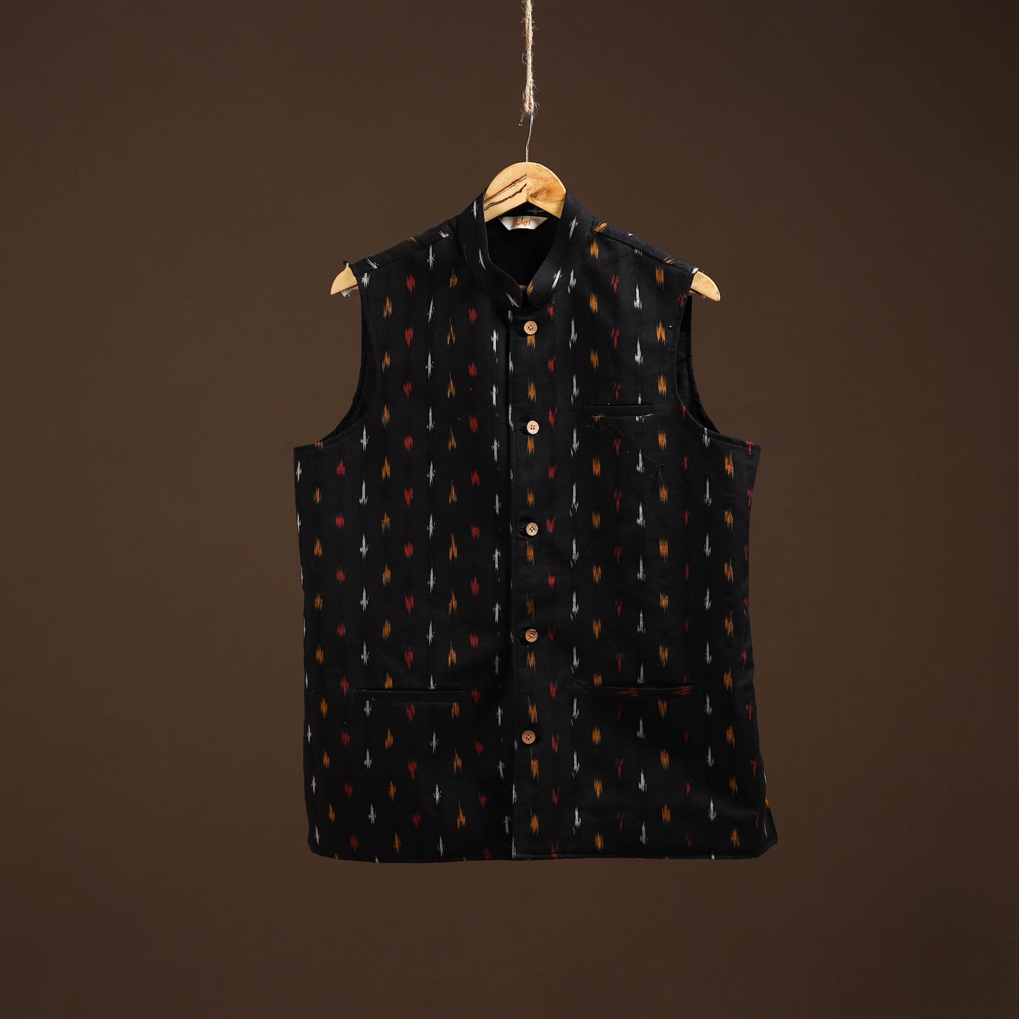 Cotton pochampally ikat men nehru jacket 14 - handcrafted