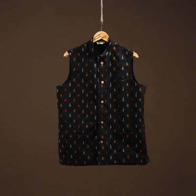 Cotton pochampally ikat men nehru jacket 14 - handcrafted