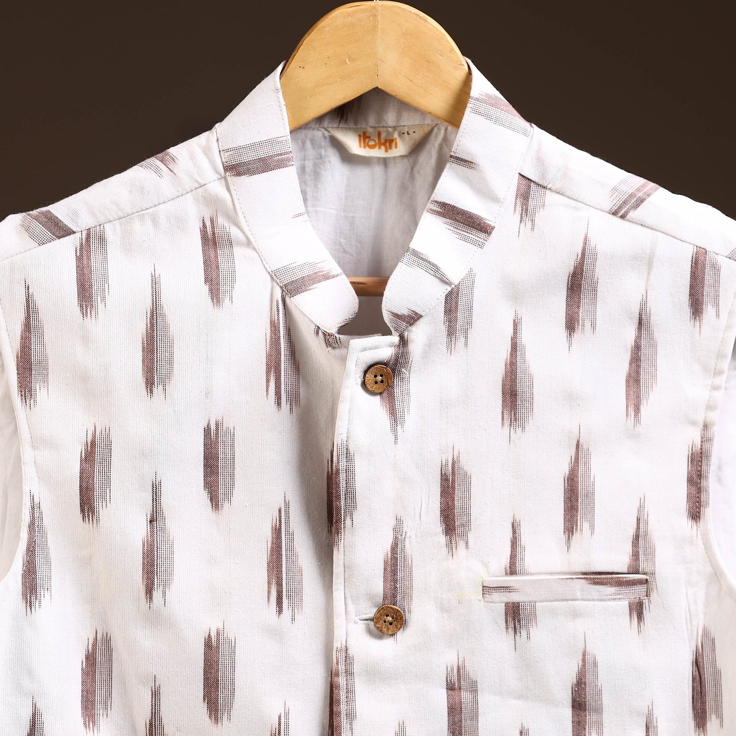 Cotton pochampally ikat men nehru jacket 15 - handcrafted