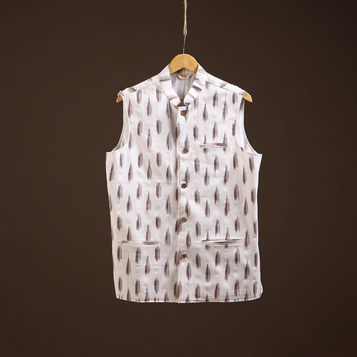 Cotton pochampally ikat men nehru jacket 15 - handcrafted