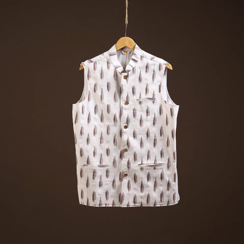 Cotton pochampally ikat men nehru jacket 15 - handcrafted