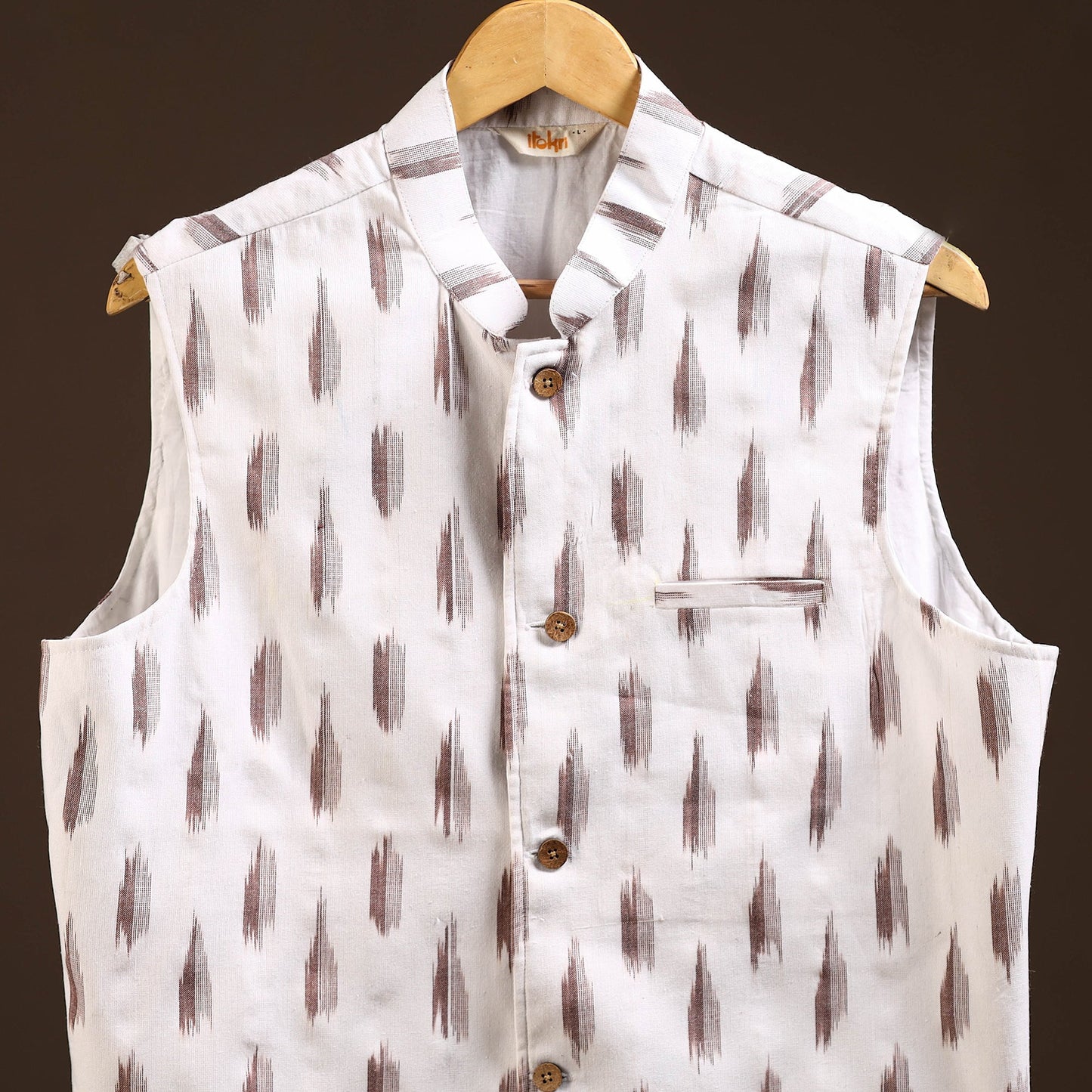 Cotton pochampally ikat men nehru jacket 15 - handcrafted