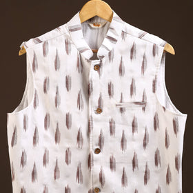 Cotton pochampally ikat men nehru jacket 15 - handcrafted