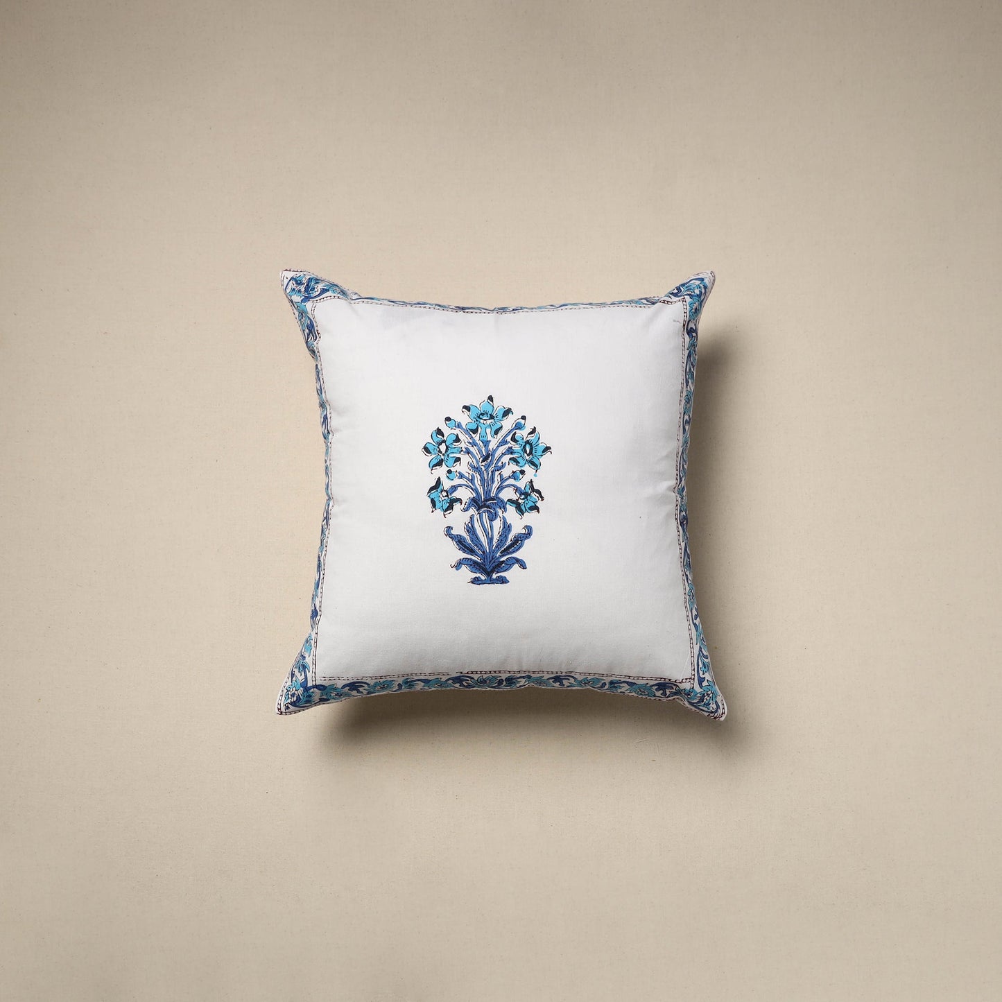 Cotton sanganeri cushion cover (16 x 16 in) 18 - handcrafted