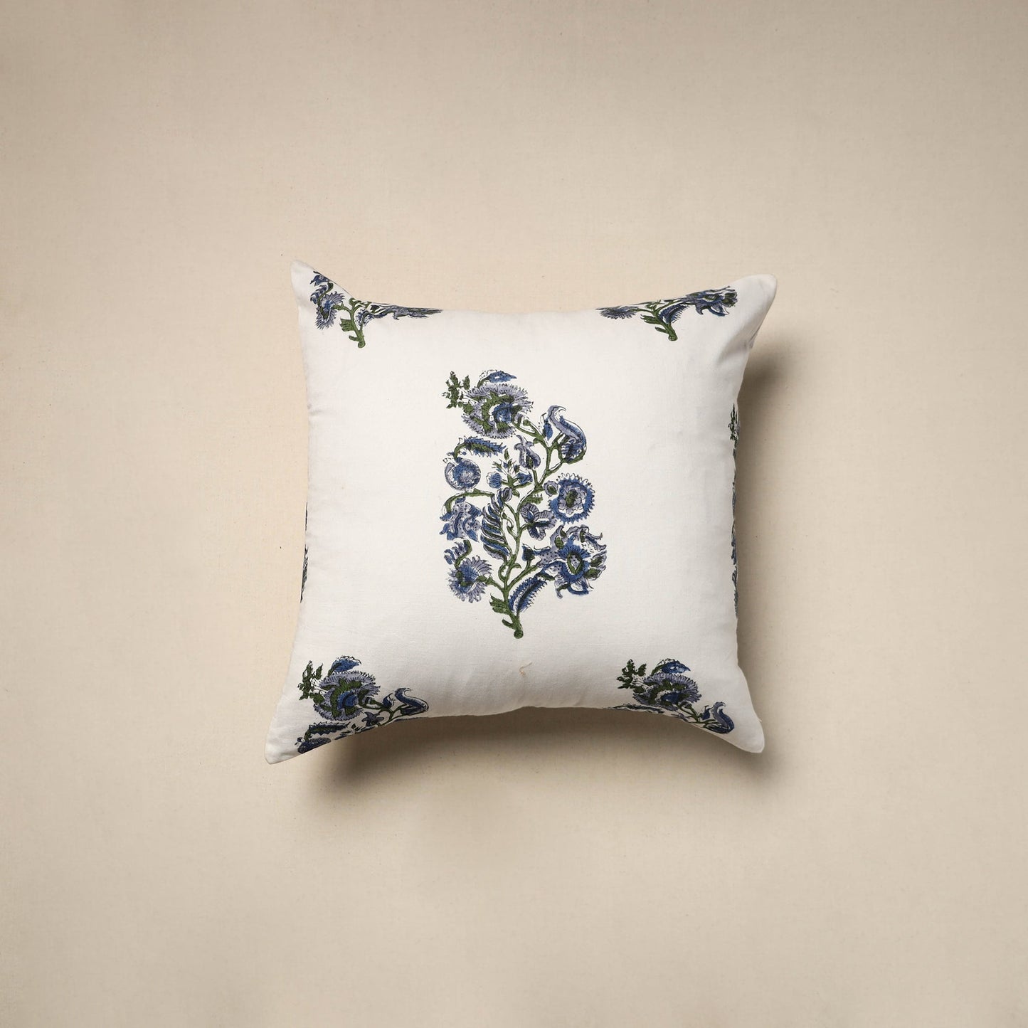 Cotton sanganeri cushion cover (16 x 16 in) 53 - handcrafted