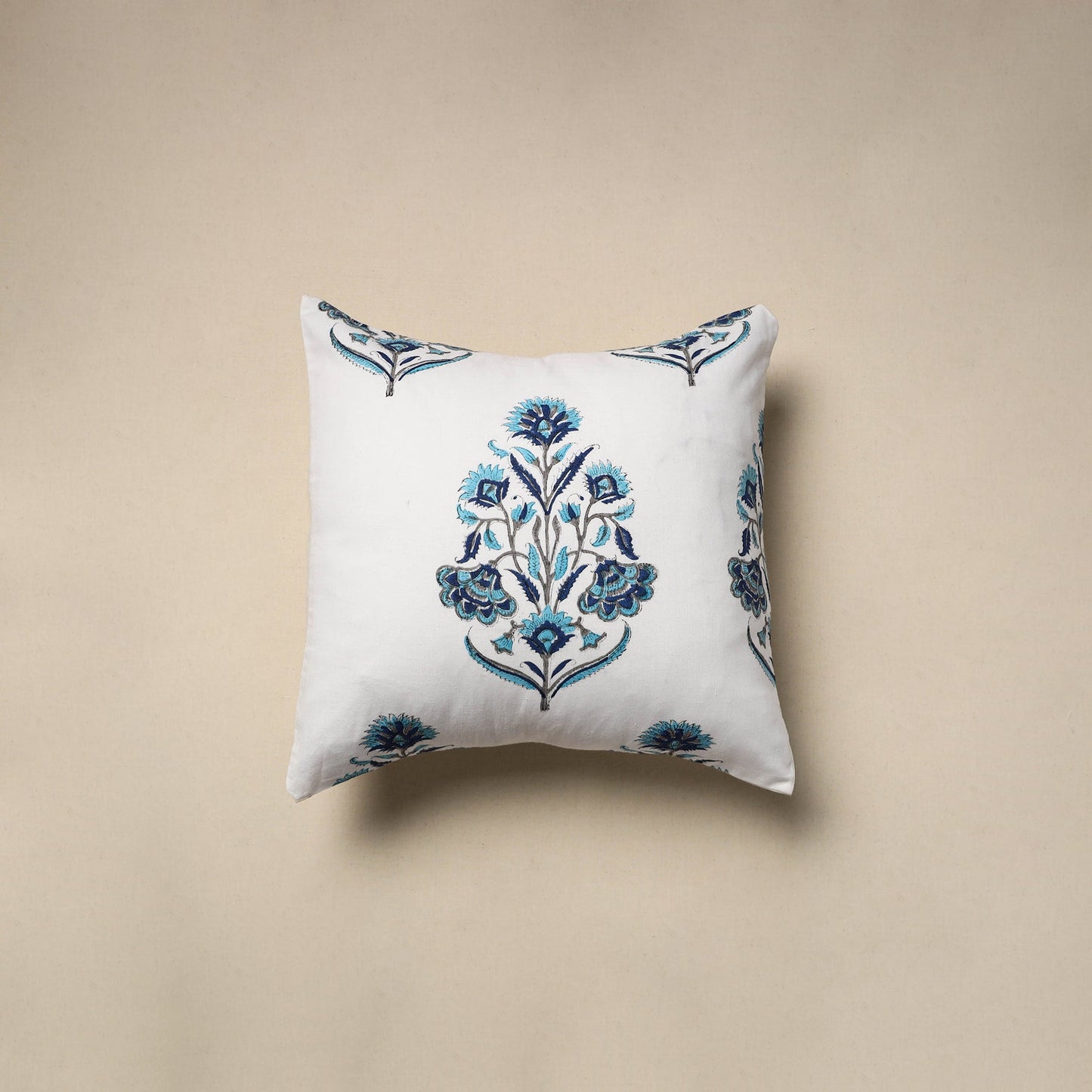 Cotton sanganeri cushion cover (16 x 16 in) 93 - handcrafted