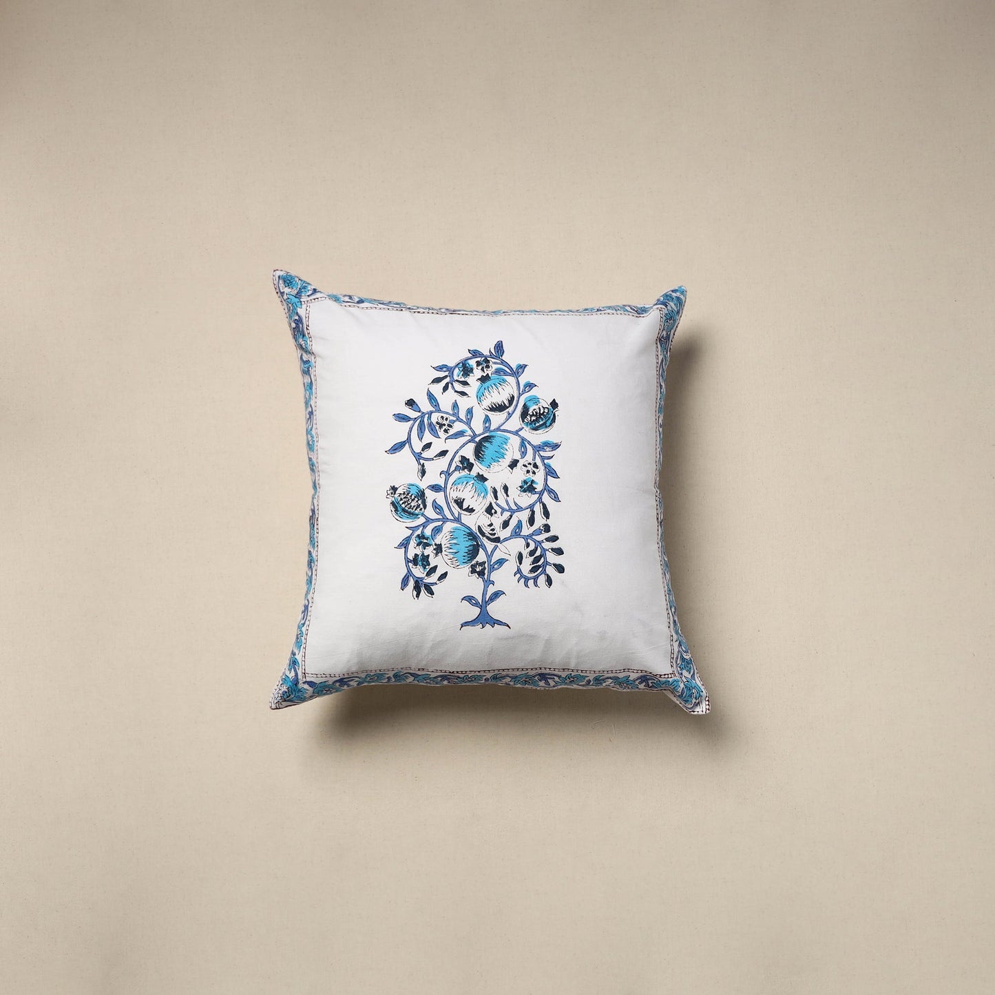 Cotton sanganeri cushion cover (16 x 16 in) - handcrafted