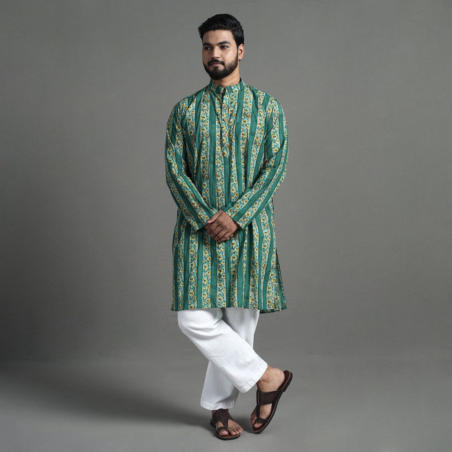 Cotton sanganeri kurta for men (long) 11 - handcrafted