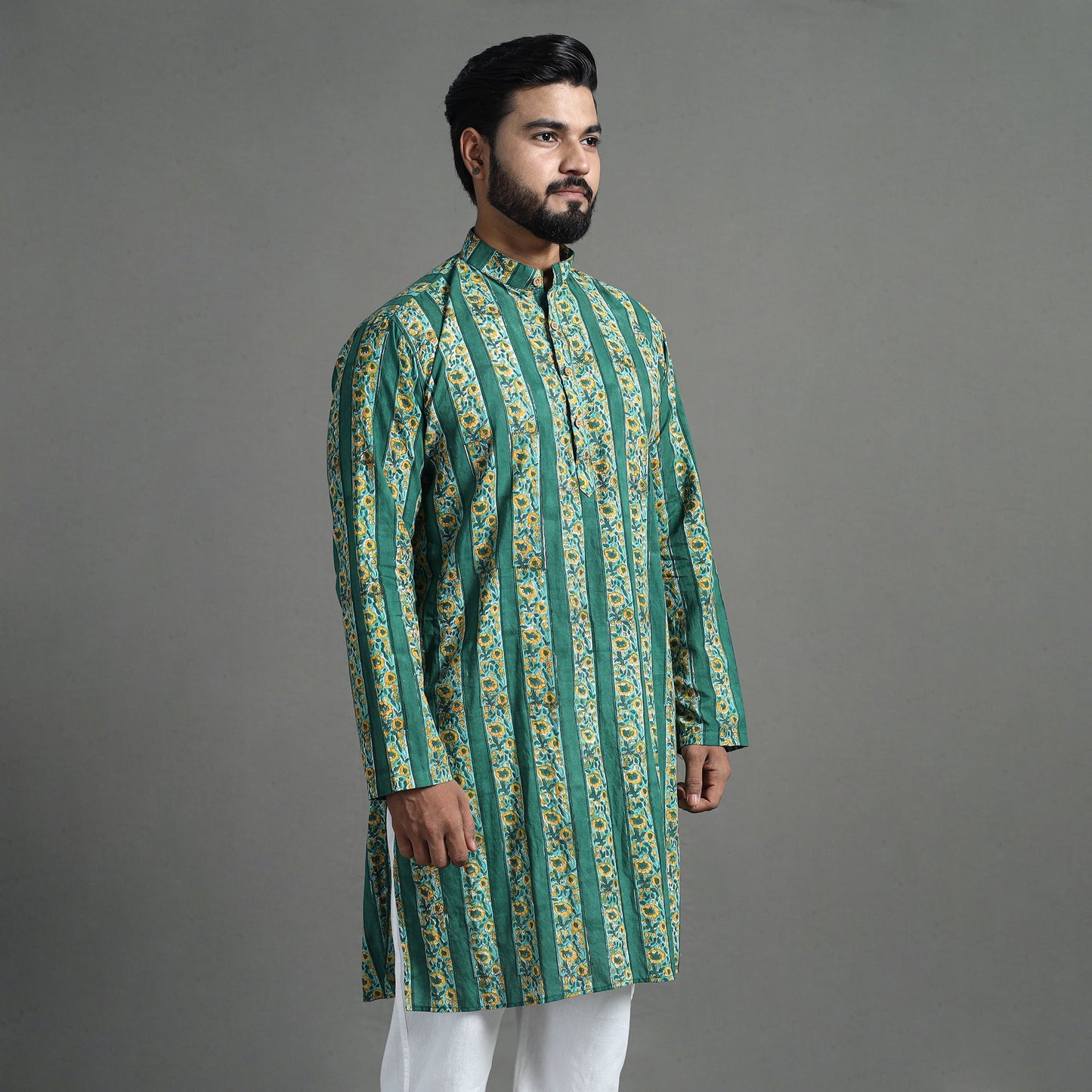 Cotton sanganeri kurta for men (long) 11 - handcrafted
