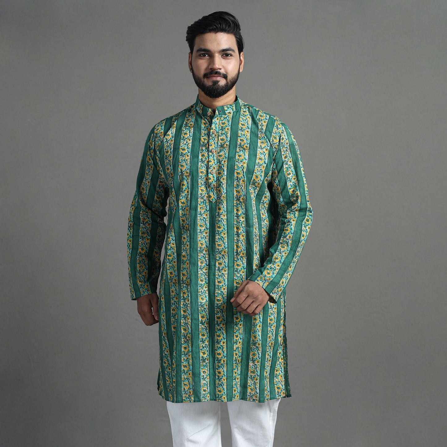 Cotton sanganeri kurta for men (long) 11 - handcrafted