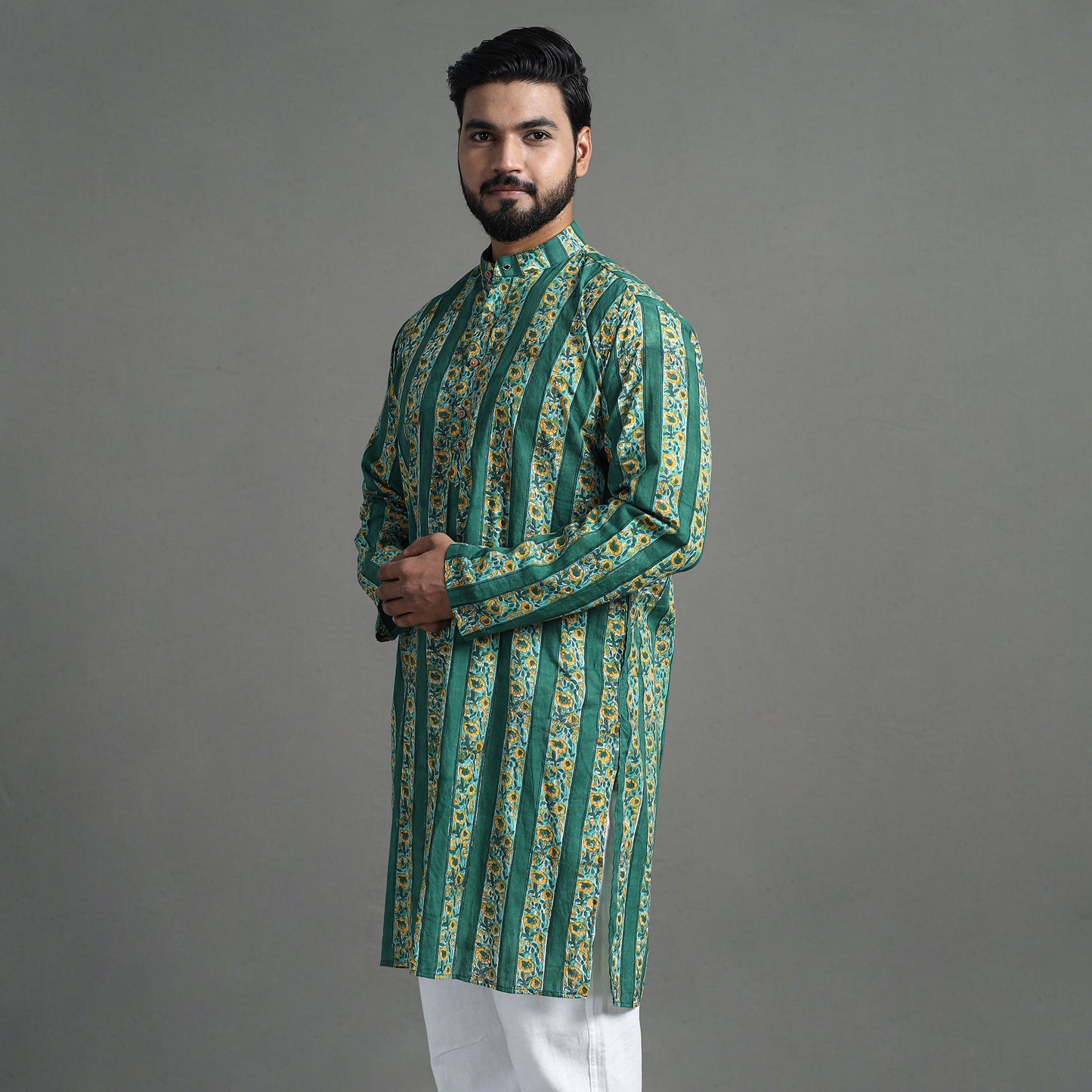 Cotton sanganeri kurta for men (long) 11 - handcrafted