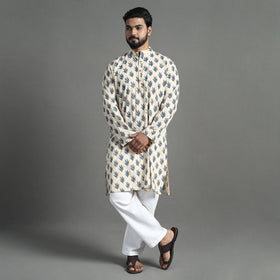 Cotton sanganeri kurta for men (long) 13 - handcrafted