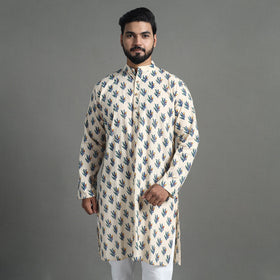 Cotton sanganeri kurta for men (long) 13 - handcrafted